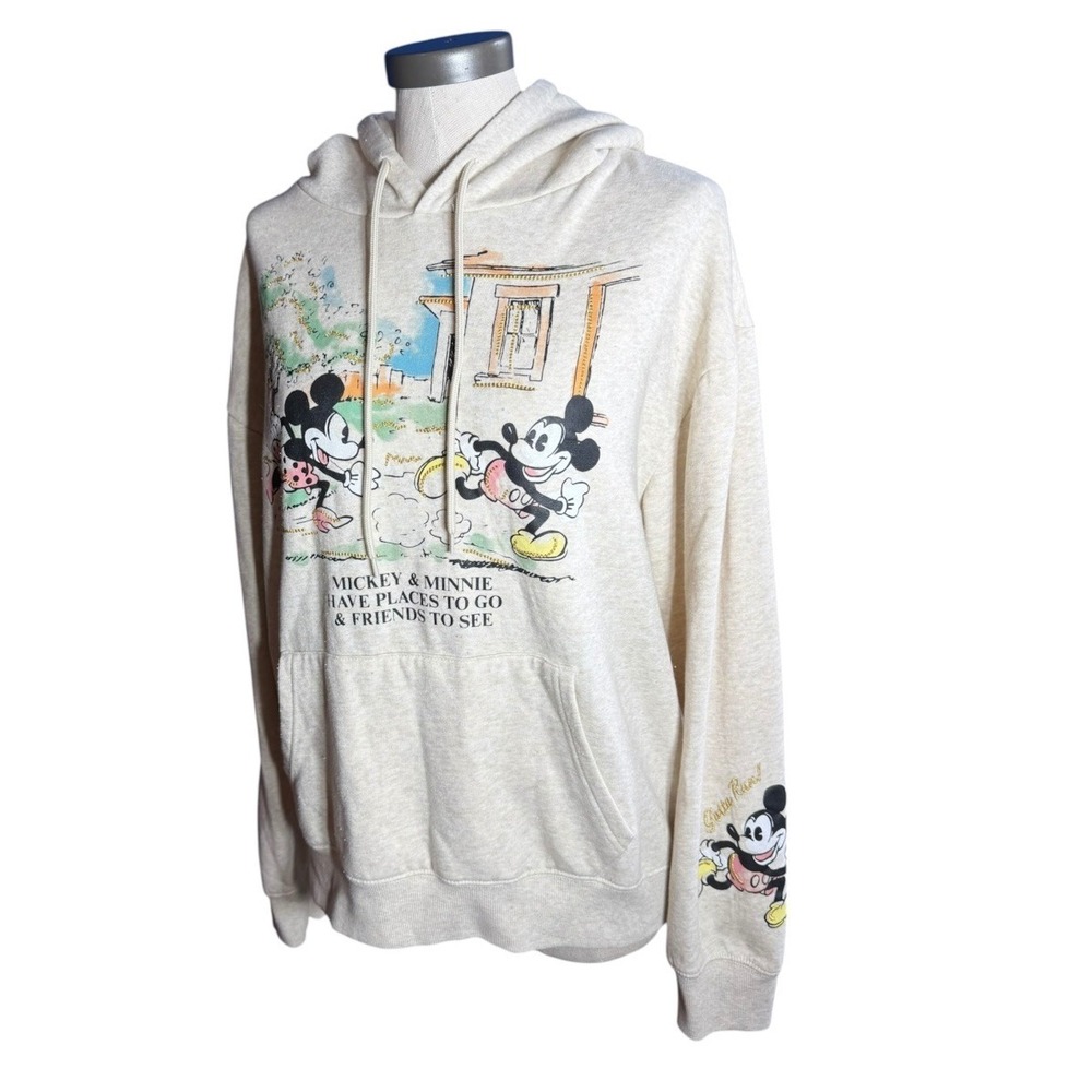 Disney Mickey Minnie Mouse Hoodie Oatmeal Heather Gold Stitch MMN042AWNSC Large